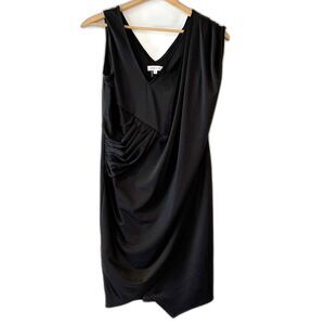 Barney's New York Black Draped Dress V-Neck Size 8 Asymmetrical LBD Classic